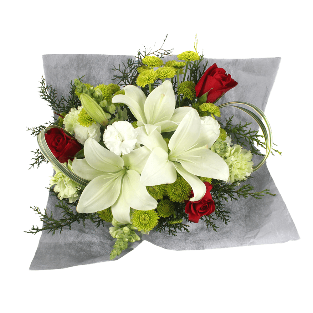 Christmas Bouquets White Lilies Red Roses Carnations Fillers