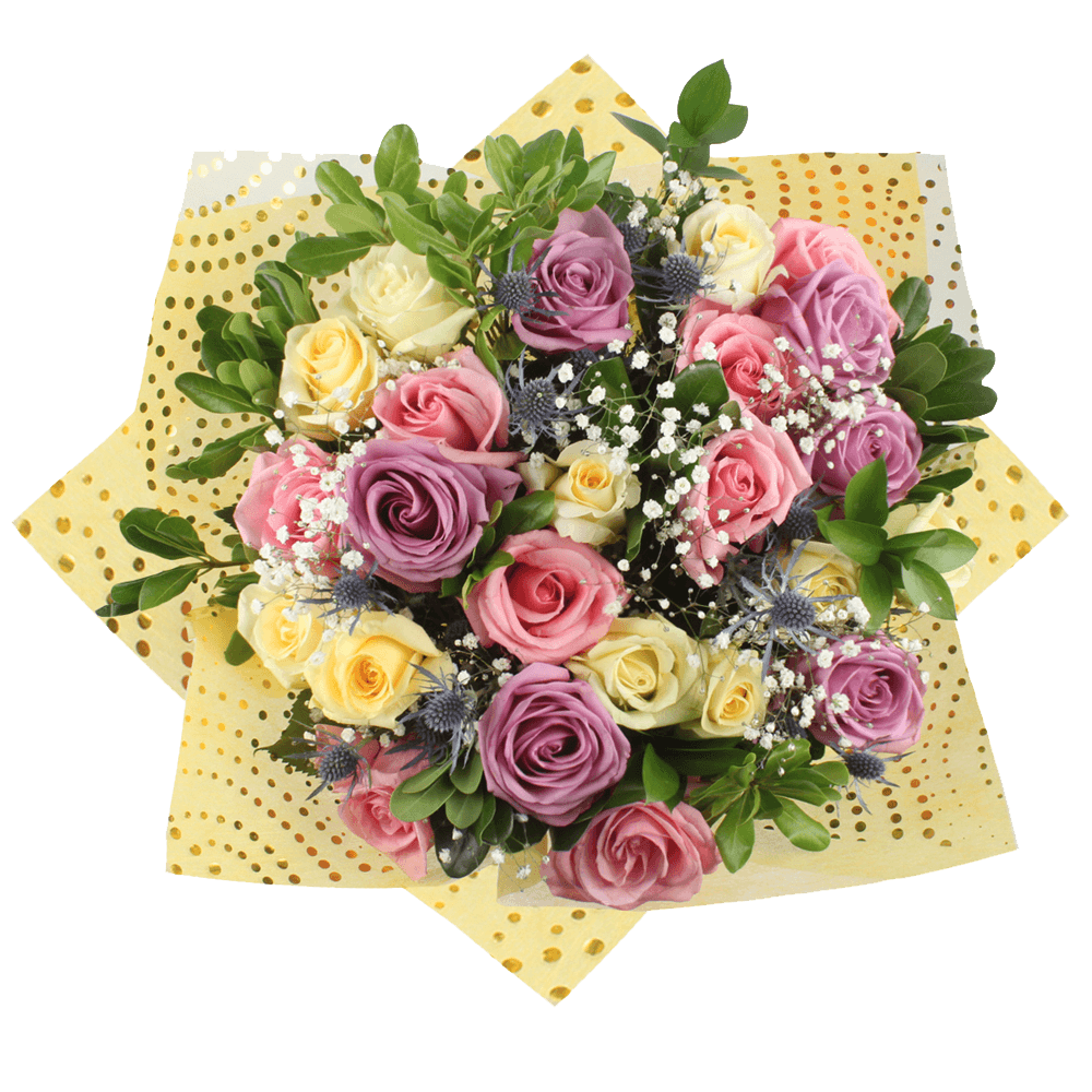 Mother's Day Flower Delivery Lavender Pink Ivory Roses Greenery
