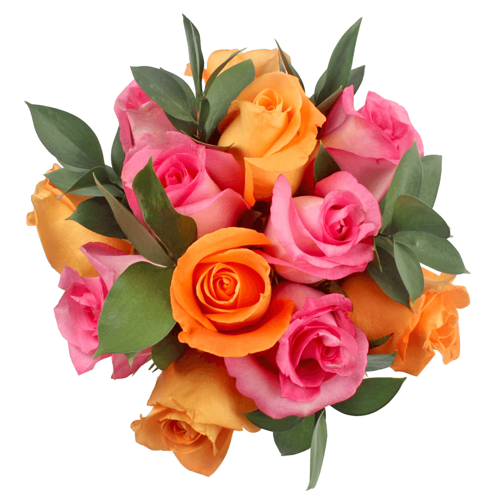 Pink and Orange Roses Arrangements wih Ruscus Centerpieces
