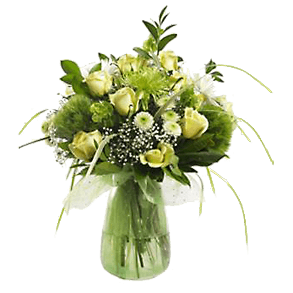 Saint Patrick Day Green Flowers Bouquet With Vase