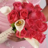 Bridesmaids Bouquets Dark Pink Roses & White Calla Lilies