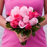 3 Dark Pink & Light Pink Roses Bridesmaids Bouquets