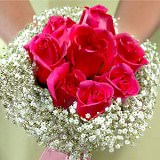 Dark Pink Bridesmaids Bouquets with Roses & Baby's Breath