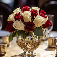 Wedding Centerpieces with Red & Ivory Roses