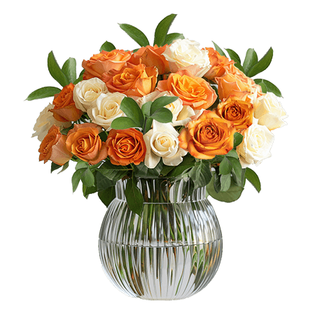 (2BDx20) CP Royal Orange and Ivory Roses 12 Centerpieces