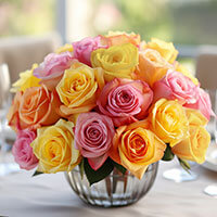 Wedding Centerpieces with Yellow & Pink Roses