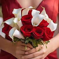 Bridesmaids Bouquets Red Roses & White Calla Lilies