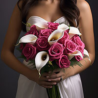 Bridesmaids Bouquets Dark Pink Roses & White Calla Lilies