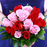 6 Light Pink & Red Roses Bridesmaids Bouquets