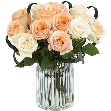 (BDx10) Romantic Peach and White Roses Table Centerpiece