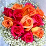 Bridal Bouquet with Dark Pink & Orange Roses