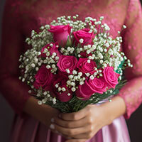 Dark Pink Roses Bridesmaids Bouquets