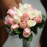 3 Light Pink & White Roses Bridesmaids Bouquets