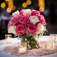 Wedding Centerpieces with White & Dark Pink Roses
