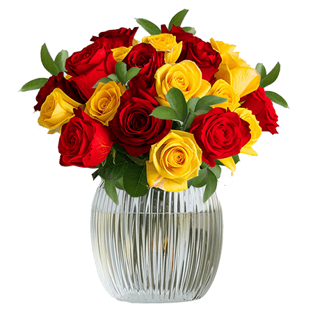 (BDx10) Royal Red and Yellow Roses Table Centerpiece