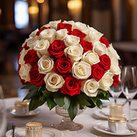 Wedding Centerpieces with Red & Ivory Roses