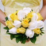 3 Yellow & White Roses Bridesmaids Bouquets