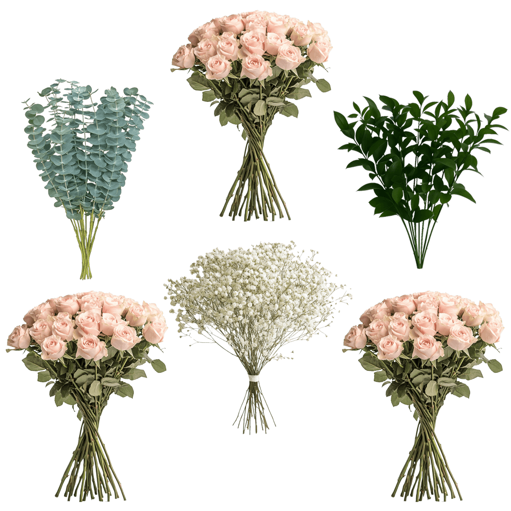 75 Roses with Ruscus,Eucalyptus & Baby's Breath | Custom Rose Color | GlobalRose Wholesale Flowers