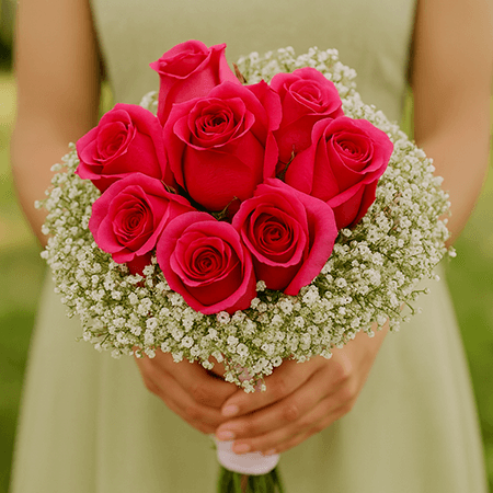 Dark Pink Roses Bridesmaids Bouquets