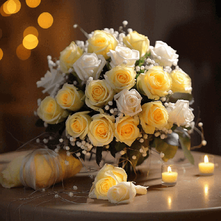 Wedding Centerpieces with White & Yellow Roses