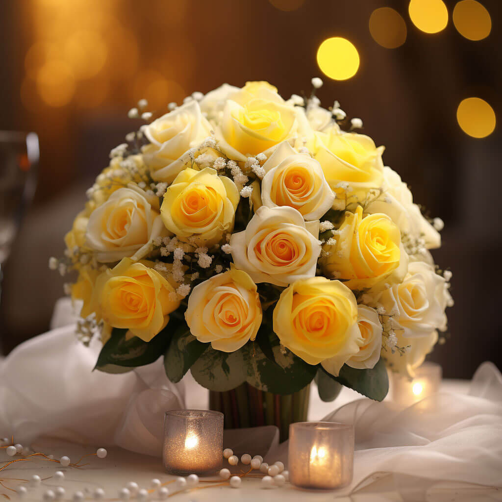 Wedding Centerpieces with White & Yellow Roses
