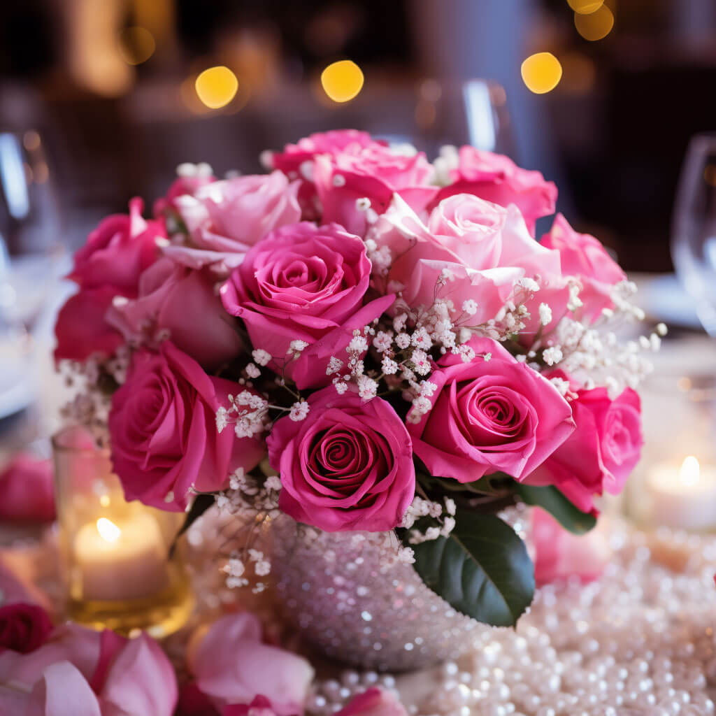 (BDx20)CP Classic Light Pink and Dark Pink Roses 6 Centerpieces