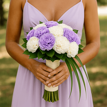 Bridesmaids Bouquets with Purple & White Carnations