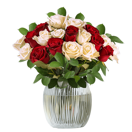 (2BDx20) CP Royal Red and Ivory Roses 12 Centerpieces