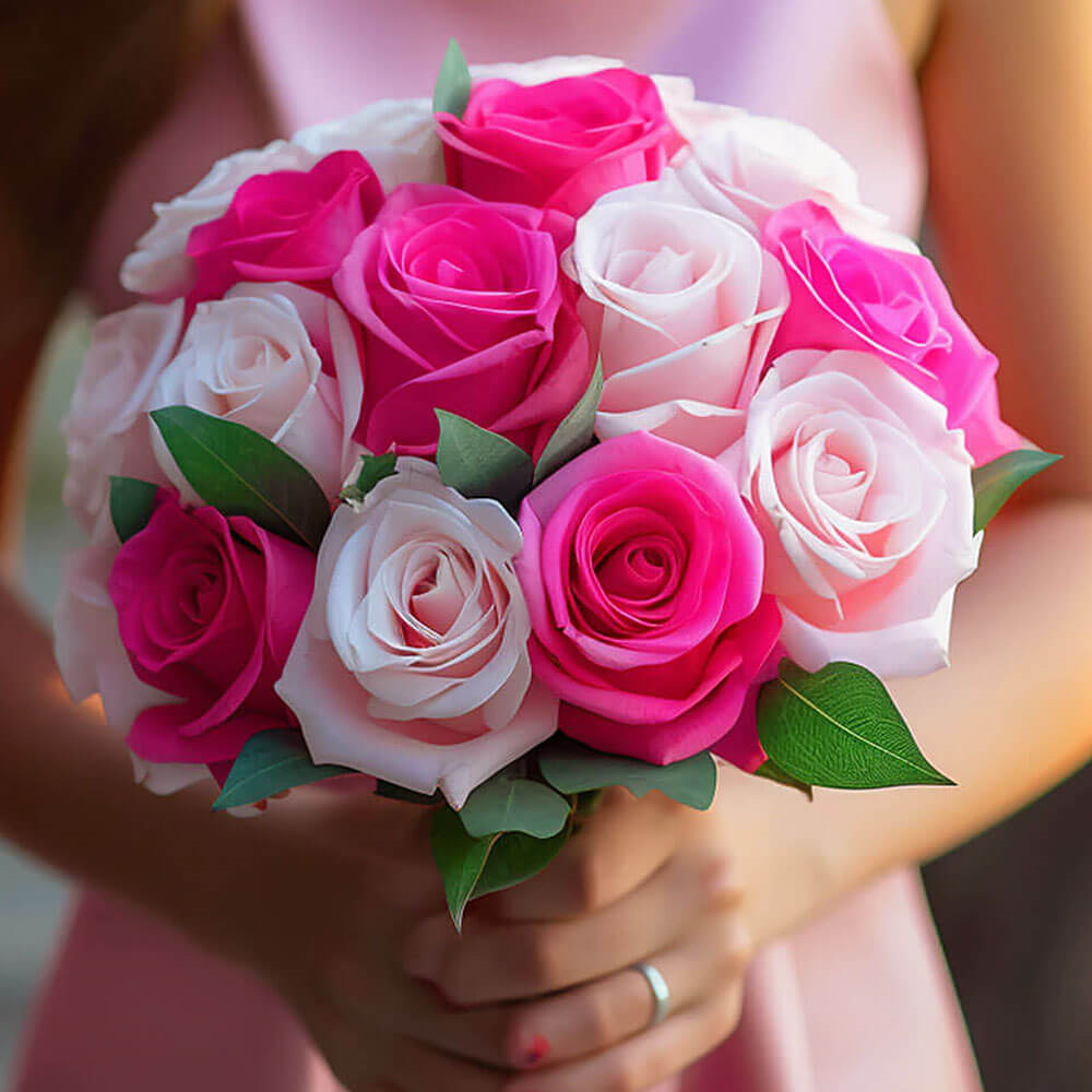 (DUO) Bridal Bqt Romantic Dark Pink and Light Pink Roses For Delivery to Brazil, Indiana