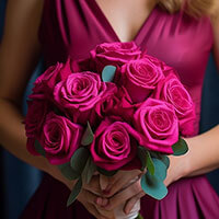 (BDx20) Romantic Dark Pink Roses 6 Bridesmaids Bqts For Delivery to Cary, North_Carolina
