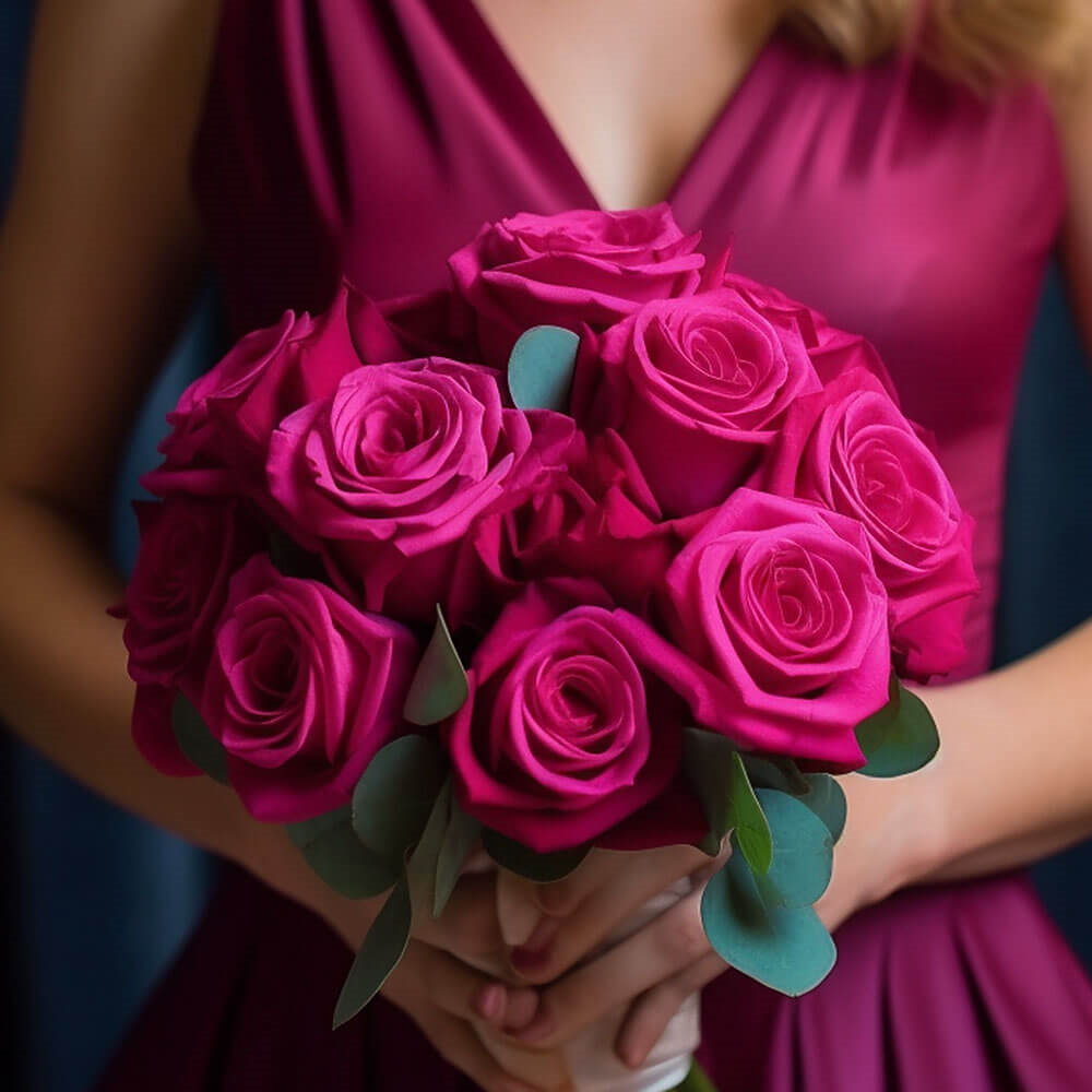 (BDx20) Romantic Dark Pink Roses 6 Bridesmaids Bqts For Delivery to Clovis, California
