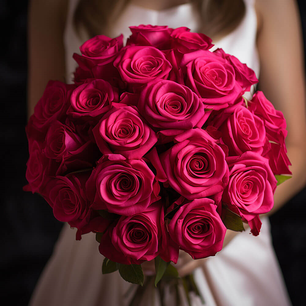 (DUO) Bridal Bqt Royal Dark Pink Roses For Delivery to Clovis, New_Mexico