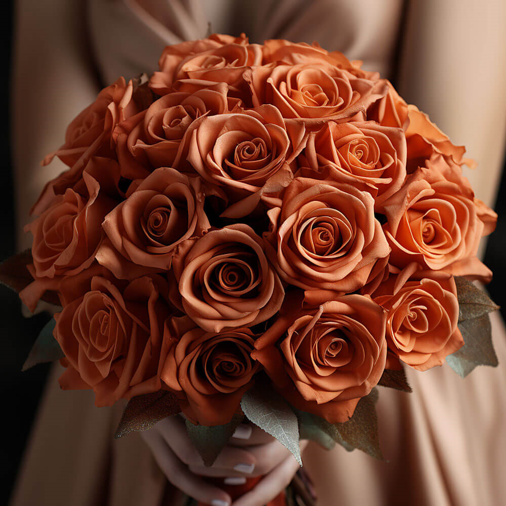 (DUO) Bridal Bqt Royal Terracotta Roses For Delivery to Waukesha, Wisconsin
