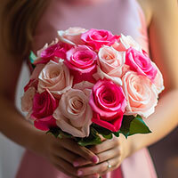 (BDx10) 3 Bridesmaids Bqt Royal Dark Pink and Light Pink Roses For Delivery to New_Castle, Delaware