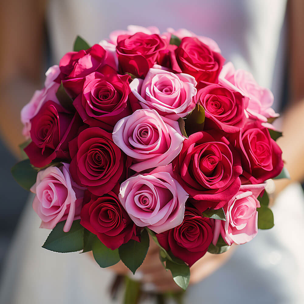 (BDx10) 3 Bridesmaids Bqt Royal Light Pink and Red Roses