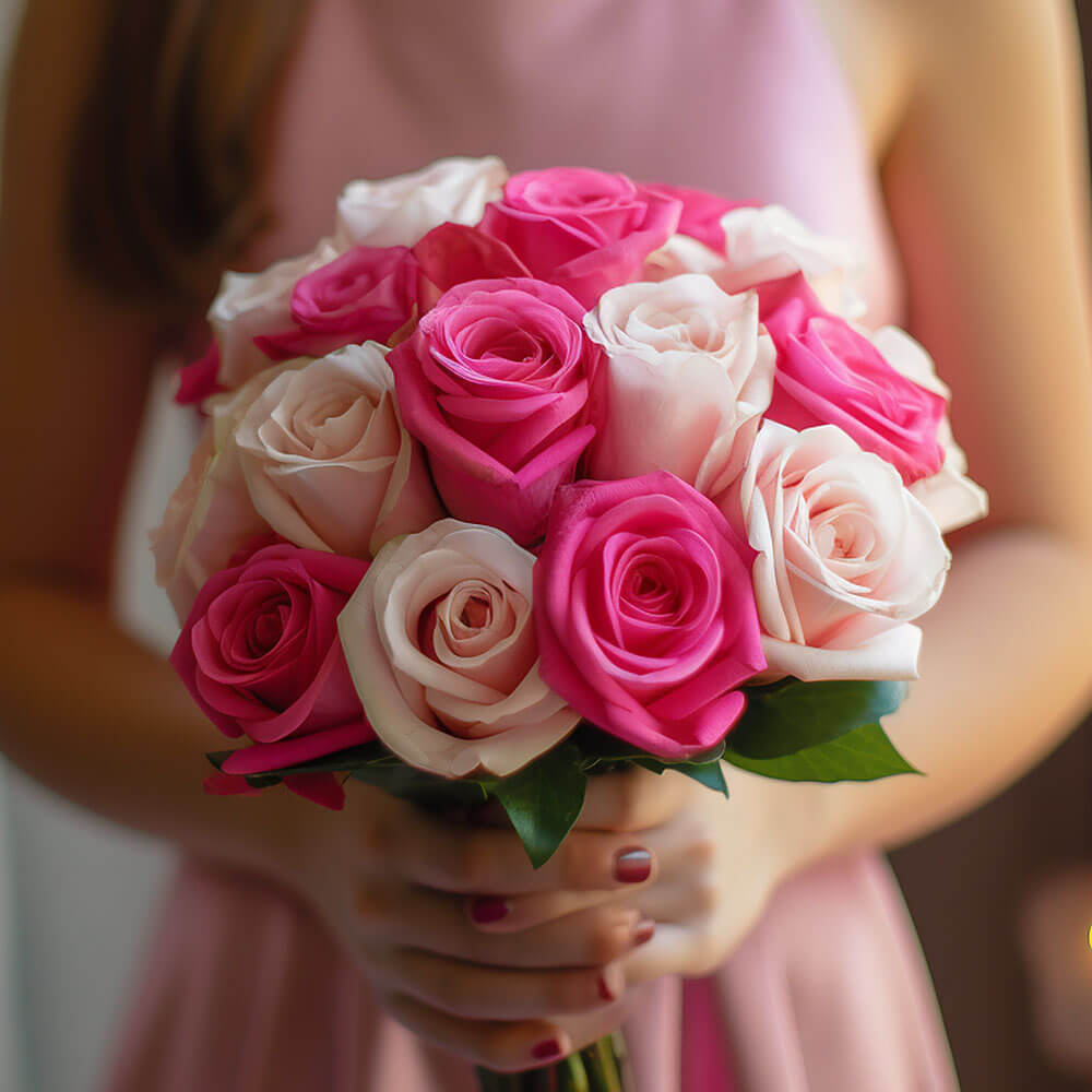 (BDx20) Royal Dark Pink and Light Pink Roses 6 Bridesmaids Bqts For Delivery to Yucaipa, California