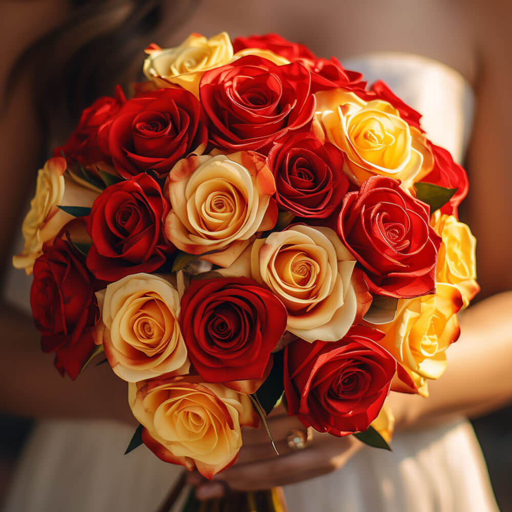 (BDx20) Royal Red and Yellow Roses 6 Bridesmaids Bqts