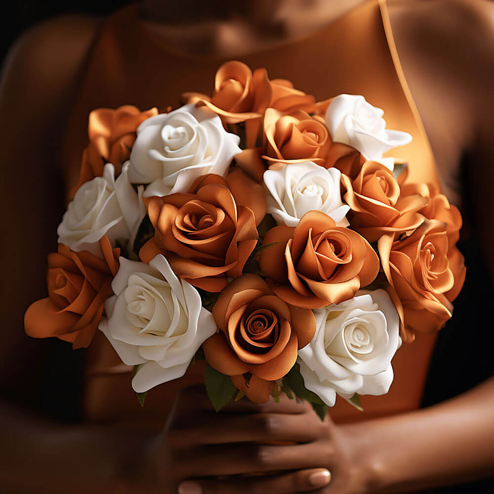 (BDx20) Royal Terracotta and White Roses 6 Bridesmaids Bqts
