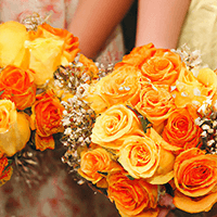 Bridesmaid Bqt Classic Yellow Orange Roses Qty For Delivery to Marina, California