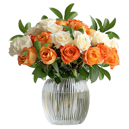(BDx20) CP Royal Orange and White Roses 6 Centerpieces