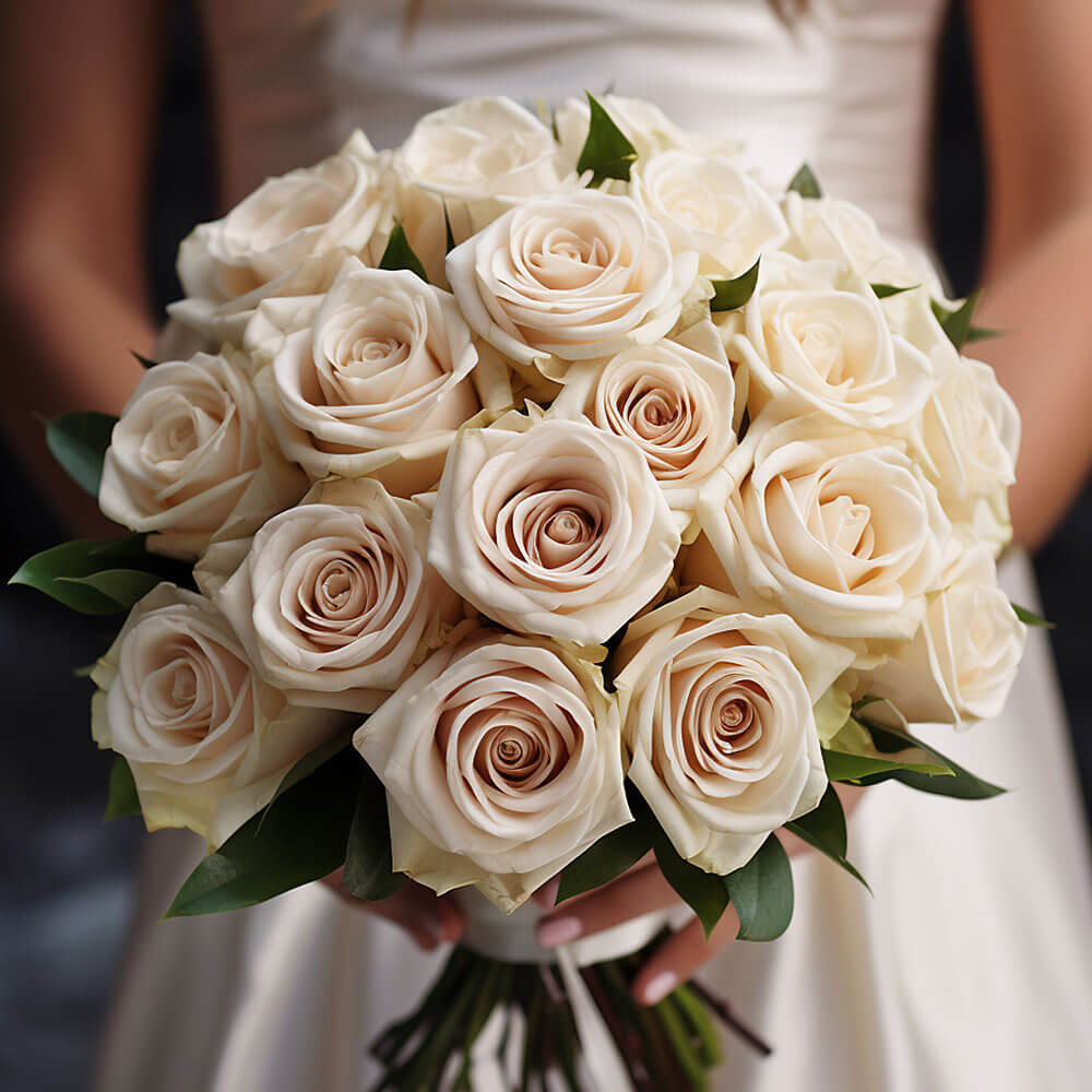 (DUO) Bridal Bqt Romantic Ivory Roses For Delivery to Taunton, Massachusetts