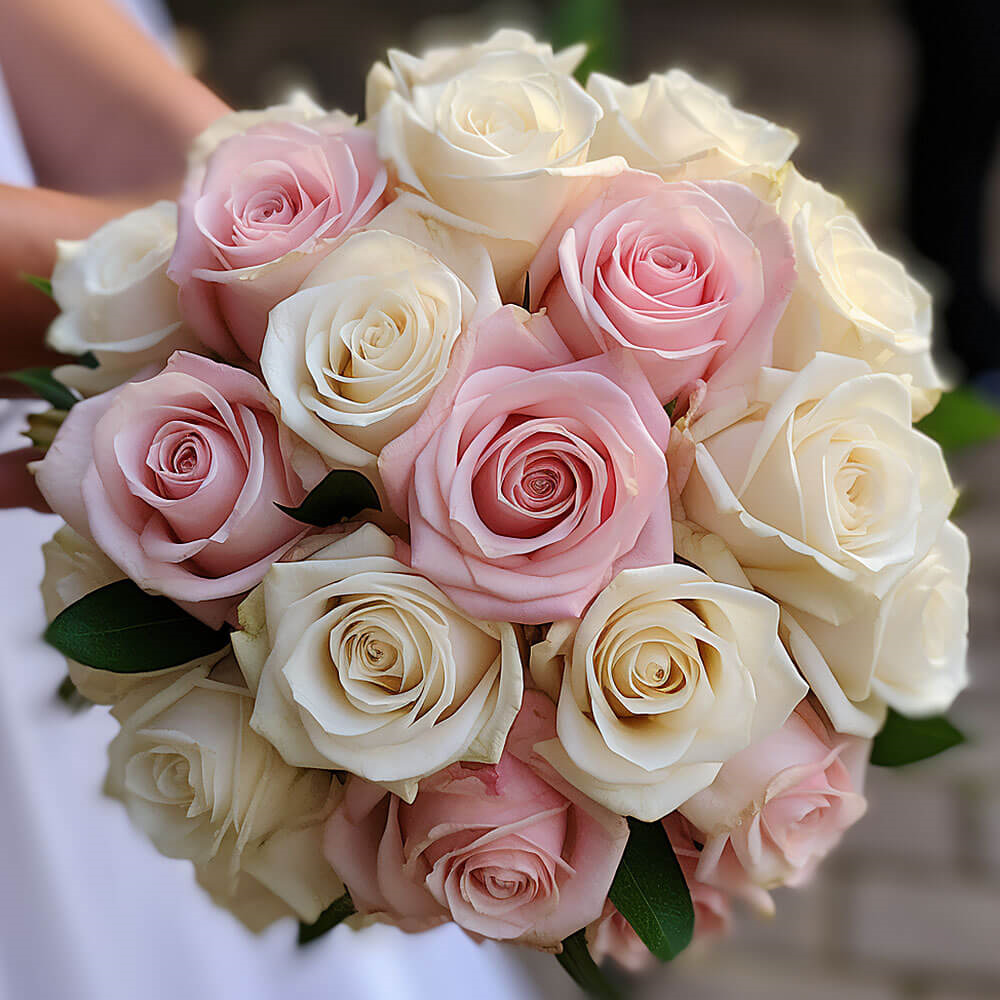 (DUO) Bridal Bqt Royal Light Pink and Ivory Roses For Delivery to Ellicott_City, Maryland
