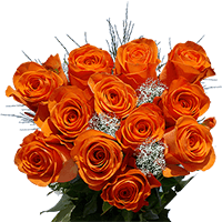 (OC) Roses Sht Dozen orange X 1 Bunch (Gypso And Greens) For Delivery to Avon_Lake, Ohio