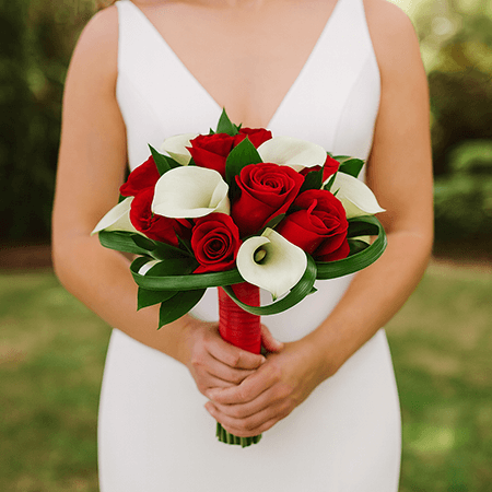 Bridal Bouquet with Calla Lilies & Red Roses