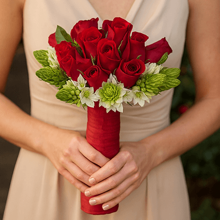 Red Roses & Star of Bethlehem Bridesmaids Bouquets