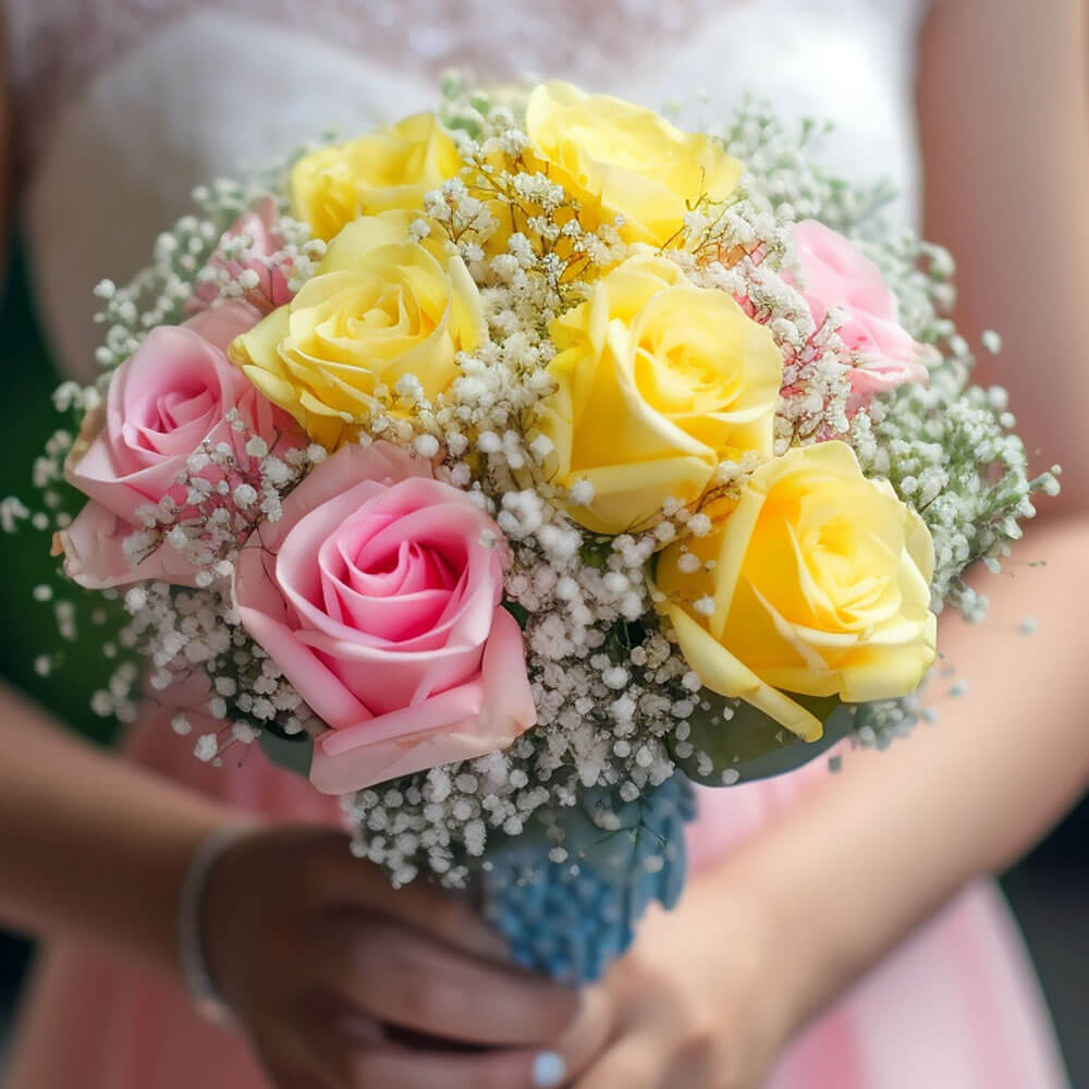 (BDx10) 3 Bridesmaids Bqt Classic Yellow and Pink Roses For Delivery to Waco, Texas
