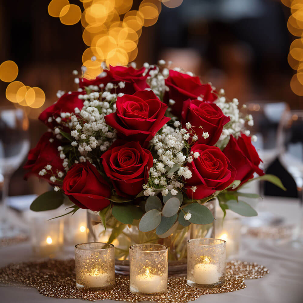 (2BDx20) CP Classic Dark Pink Roses 12 Centerpieces