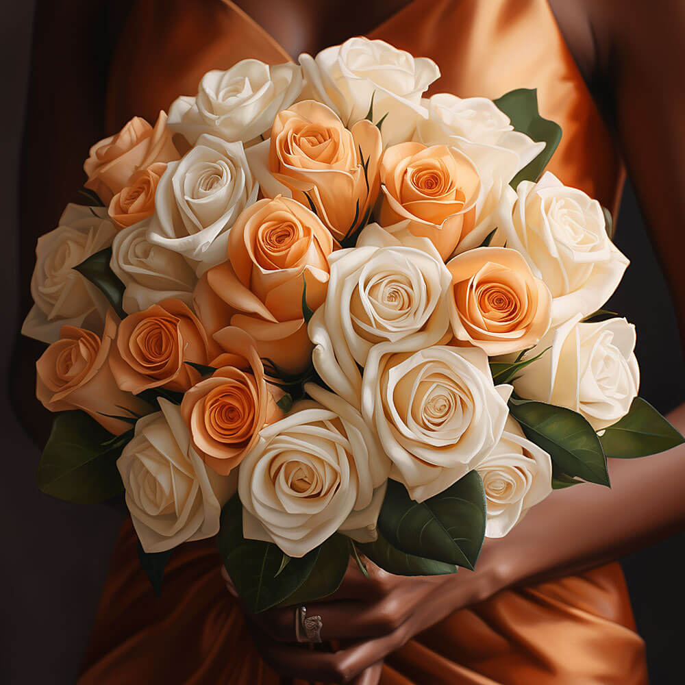 (DUO) Bridal Bqt Royal Peach and White Roses For Delivery to Espanola, New_Mexico