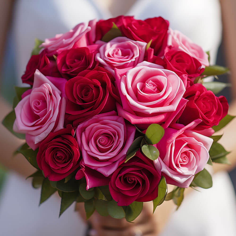 (BDx20) Royal Light Pink and Red Roses 6 Bridesmaids Bqts