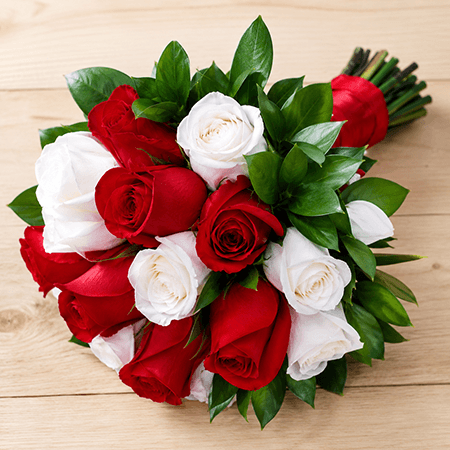 Red & White Roses Bridesmaids Bouquets